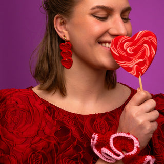 Triple Heart Crochet Earring Set